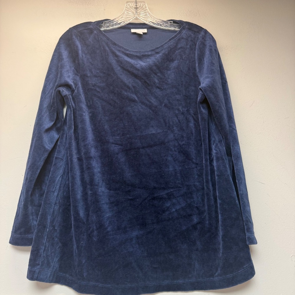 Pure Jill Velour Tunic Top Womens Small Petite Navy Blue Excellent Pima Cotton